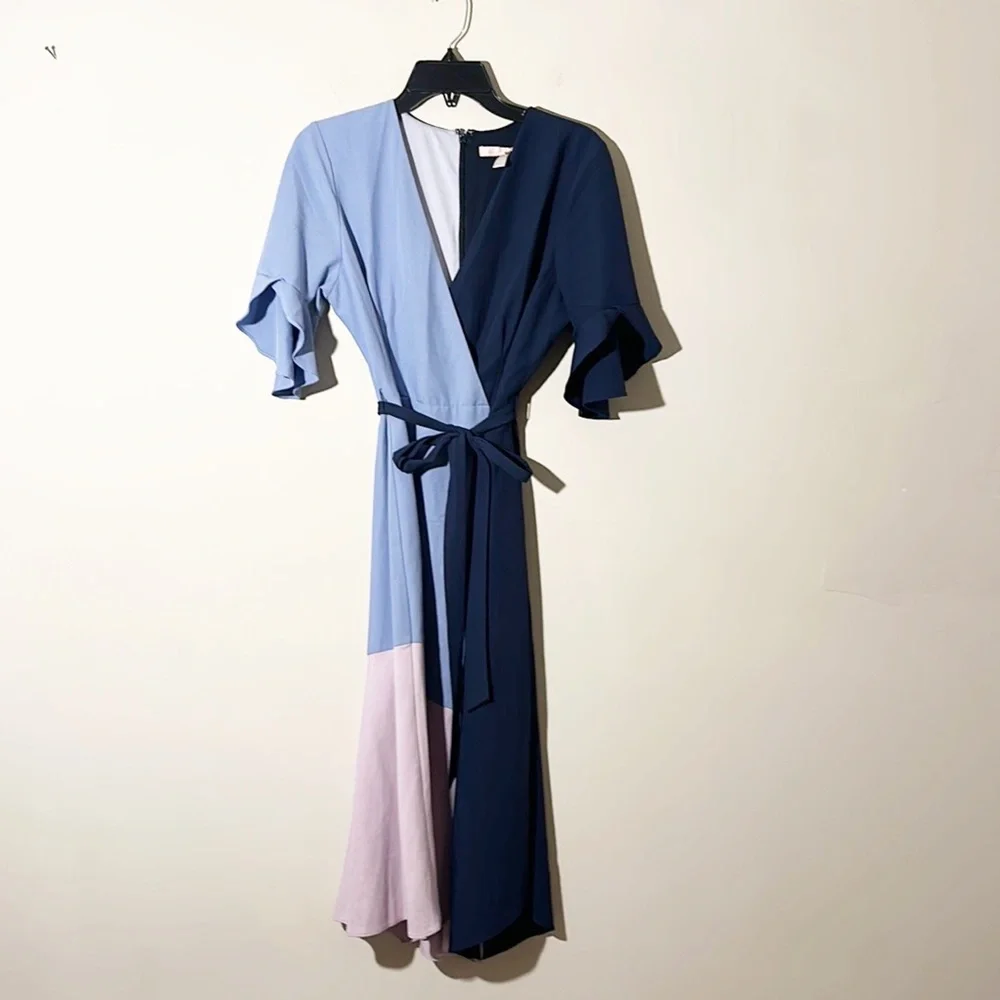 Anthropologie x Hutch Colorblock Faux Wrap Midi dress women sizes: S, M